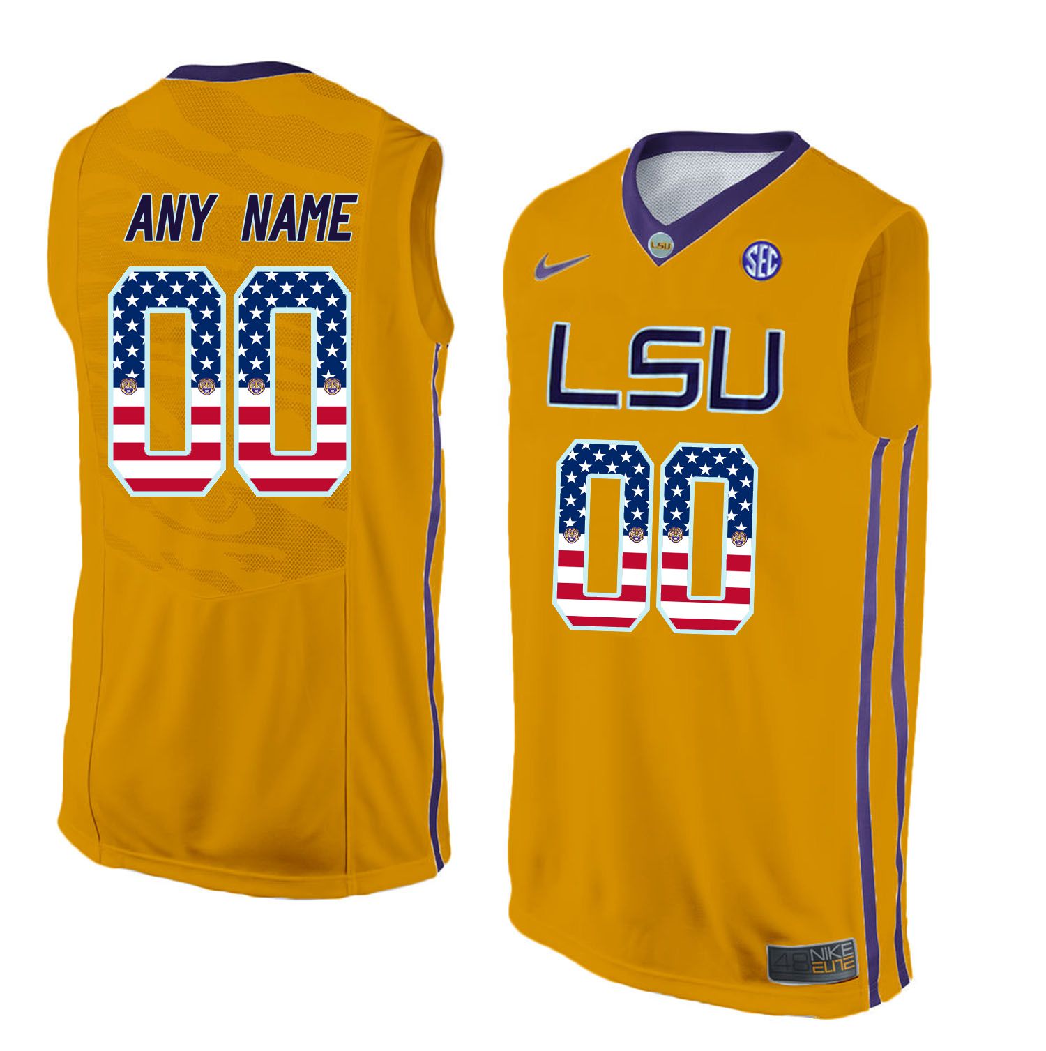 Men LSU Tigers #00 Any name Yellow Flag Customized NCAA Jerseys->customized ncaa jersey->Custom Jersey